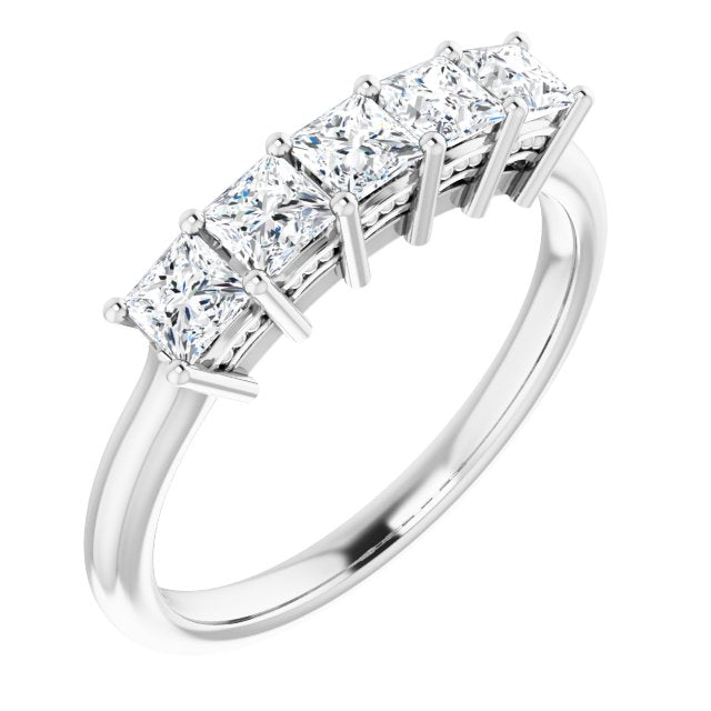 0.90 ct. Princess Cut Diamond Hidden Milgrain Accent Wedding Band-VIRABYANI